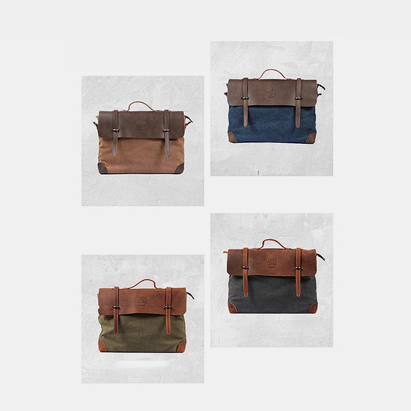 Messenger Bag for Men – Canvas Vintage Crossbody Handbag with Crazy Horse Leather, Casual Business Document Bag