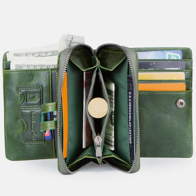Genuine Leather Multifunctional Anti - theft Wallet for Women – RFID Protection, Card Slots & Zippered Coin Pocket