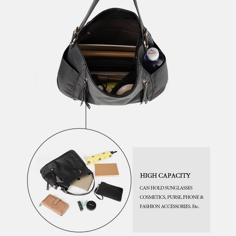 Women's leather tote handbag set with small clutch