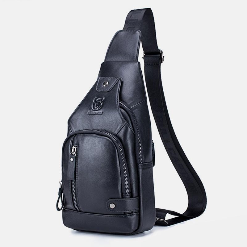 USB Charging Real Leather Sling Bag for Men – Crossbody Shoulder Bag with Adjustable Straps