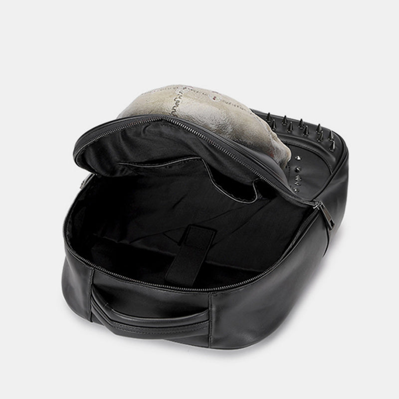 3D leather skull laptop backpack