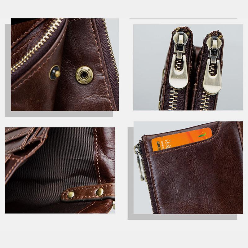 RFID Anti - theft Genuine Leather Multi - slot Bifold Wallet for Men - Stylish Business Wallet