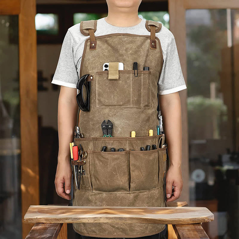 Waterproof canvas tool apron bag with multiple pockets