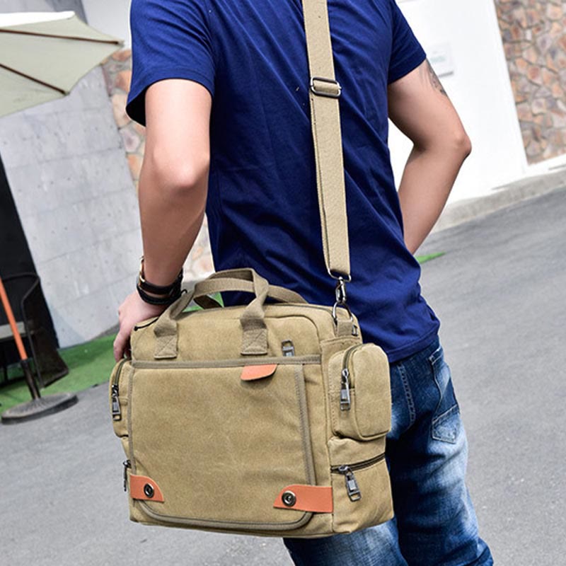 Messenger Bag for Men – Casual Canvas Multi - Pocket Crossbody Bag with Adjustable Strap