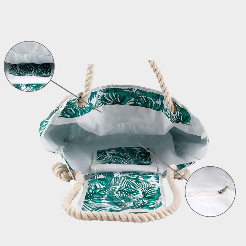 Women's large capacity printed canvas beach bag