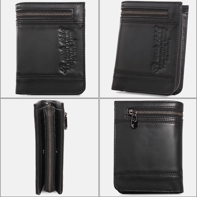 RFID Large Capacity Bifold Wallet for Men – Retro Genuine Leather with 20 Card Slots & Zipper Pockets