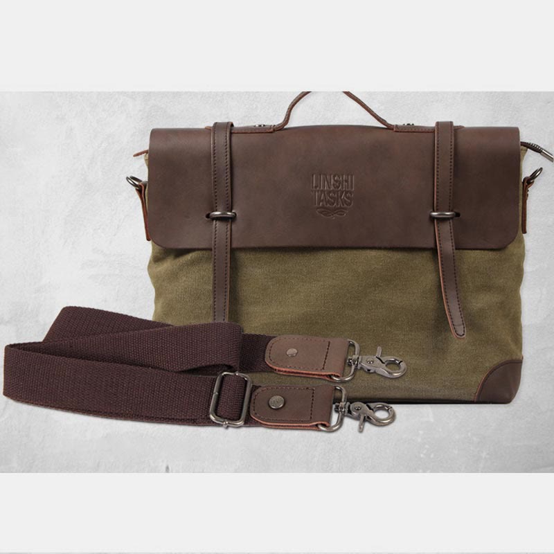 Messenger Bag for Men – Canvas Vintage Crossbody Handbag with Crazy Horse Leather, Casual Business Document Bag