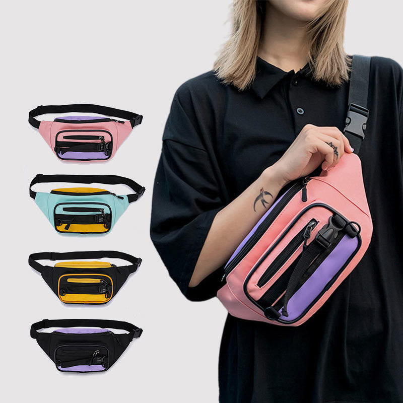 Girls contrast color canvas crossbody waist bag