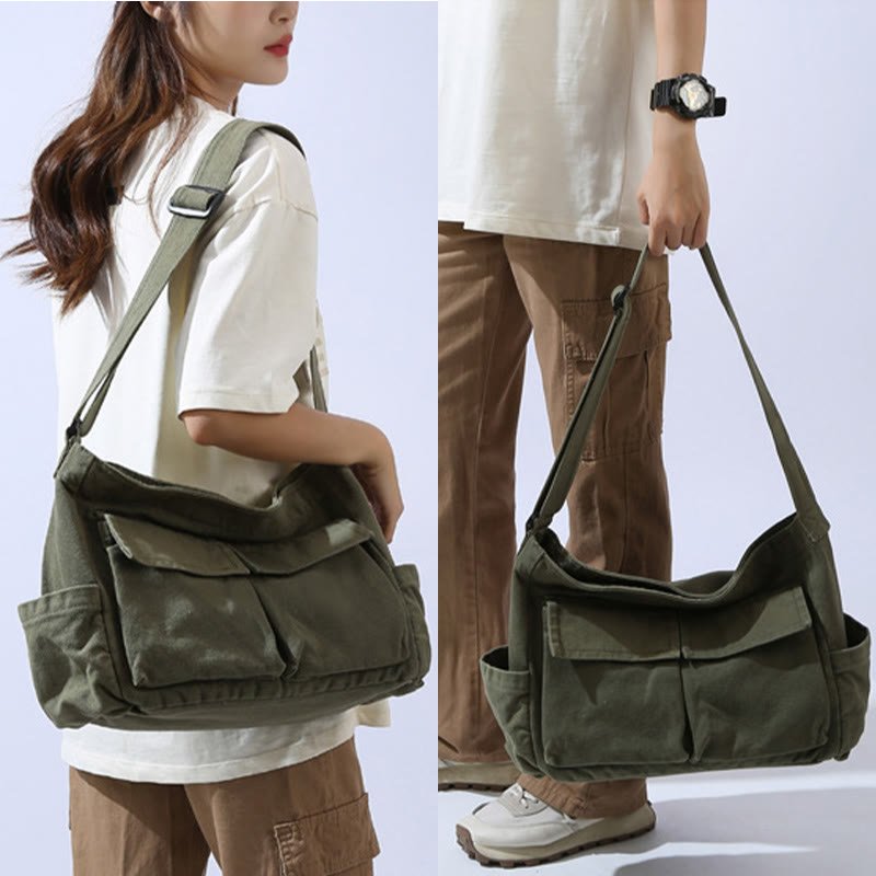 Multi - Pocket Canvas Crossbody Bag for Women | Retro Lightweight Shoulder Bag