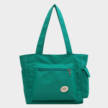 Mint green canvas tote bag for women with zipper and pockets