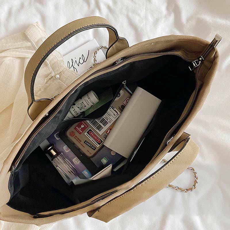 Crossbody Canvas Tote for Women – Chain Strap Bucket Bag
