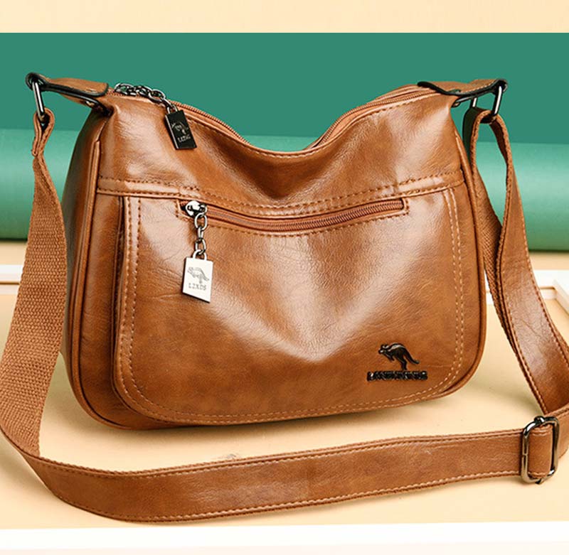 Women’s Soft Leather Double Compartment Crossbody Bag – Stylish & Practical Shoulder Bag