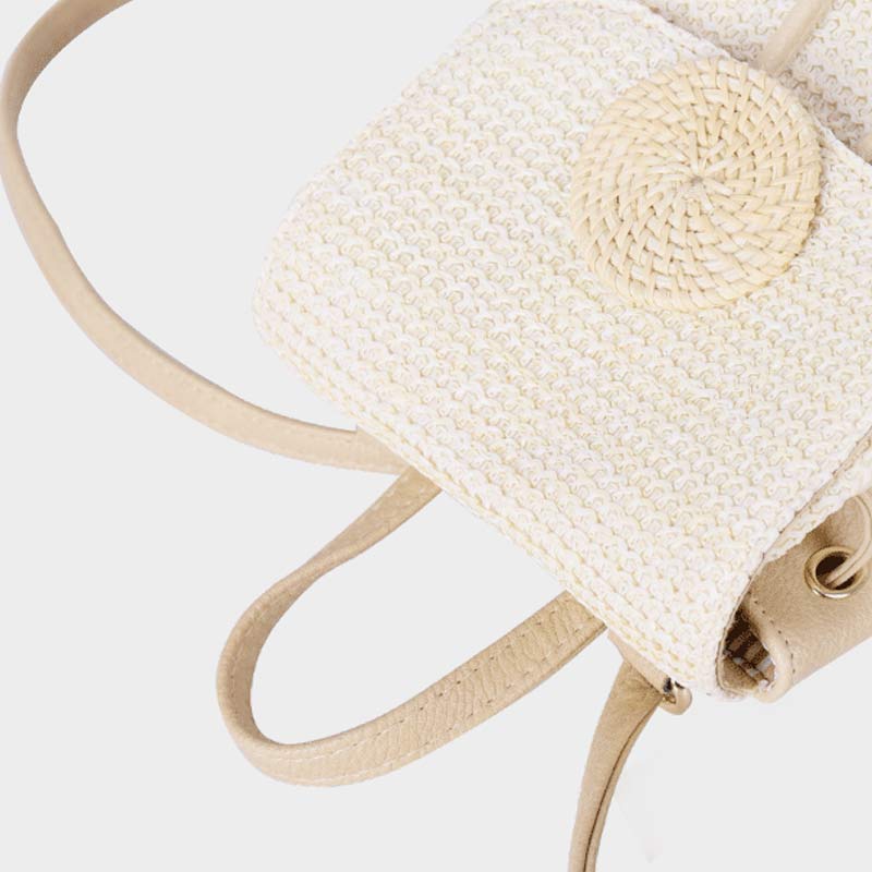 Women’s Straw Backpack – Summer Beach Woven Drawstring Handbag