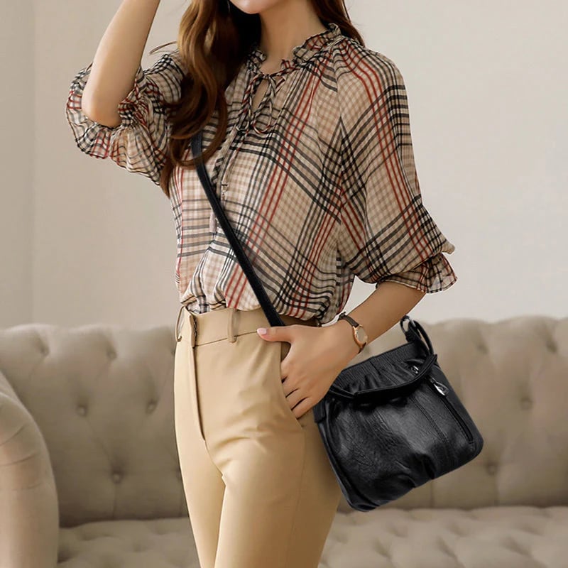 Women's pleated bucket leather shoulder bag