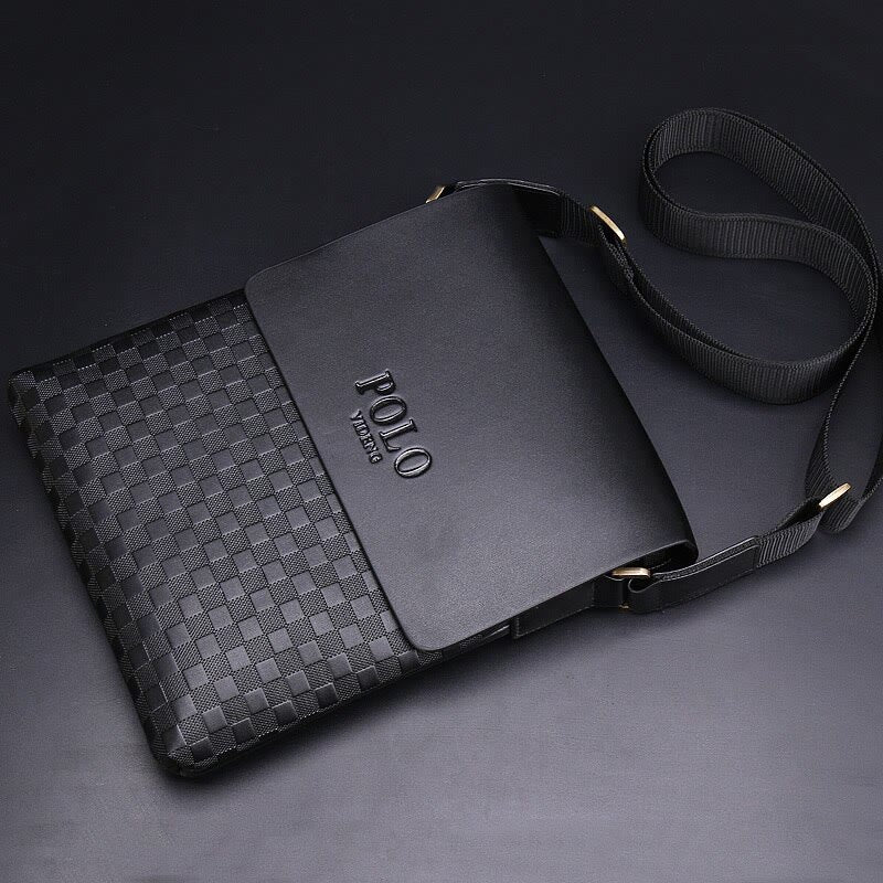 Small Messenger Bag for Men Plaid PU Leather Crossbody Shoulder Bag