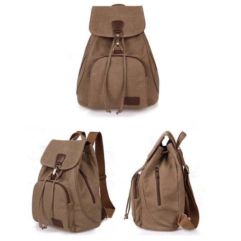 Vintage Canvas Backpack for Women & Girls – Drawstring Rucksack for School & Travel