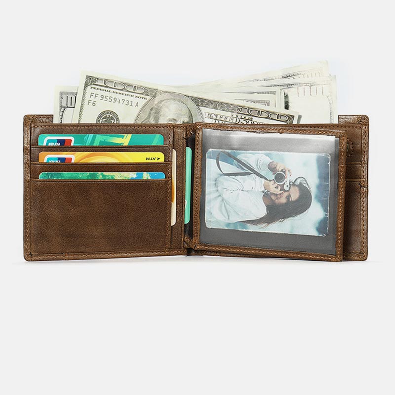 Retro large capacity RFID genuine leather wallet