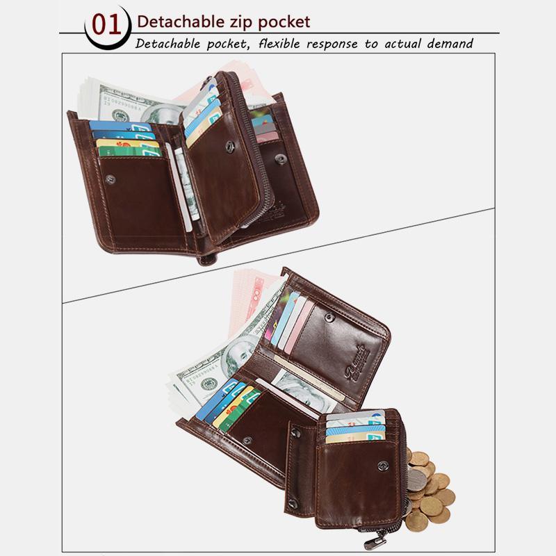 RFID Large Capacity Bifold Wallet for Men – Retro Genuine Leather with 20 Card Slots & Zipper Pockets