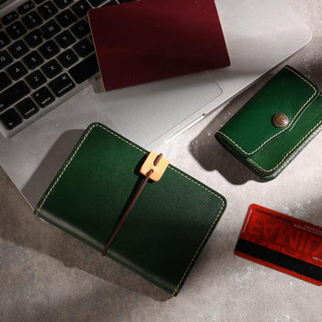Real leather vintage passport holder and card case