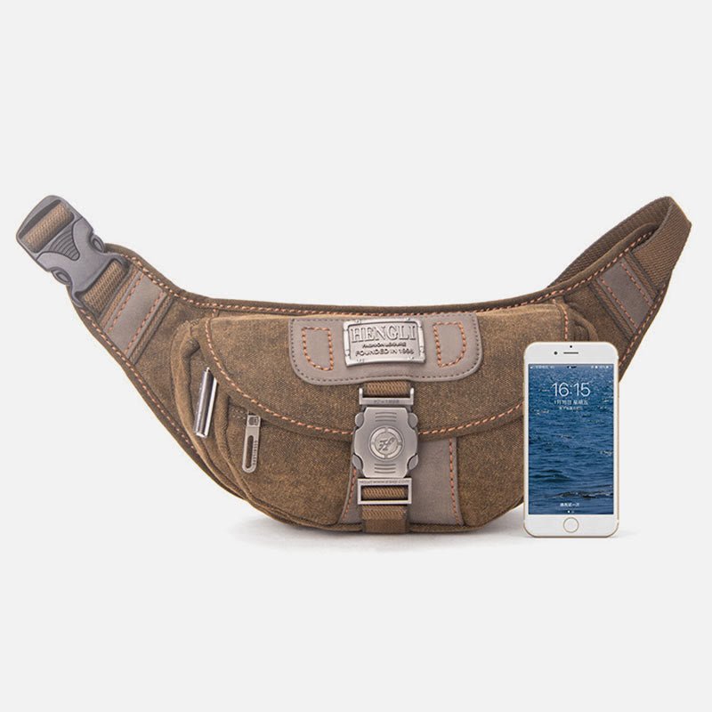 Retro Canvas Waist Pack for Men – Small Crossbody Crescent Moon Sling Bag