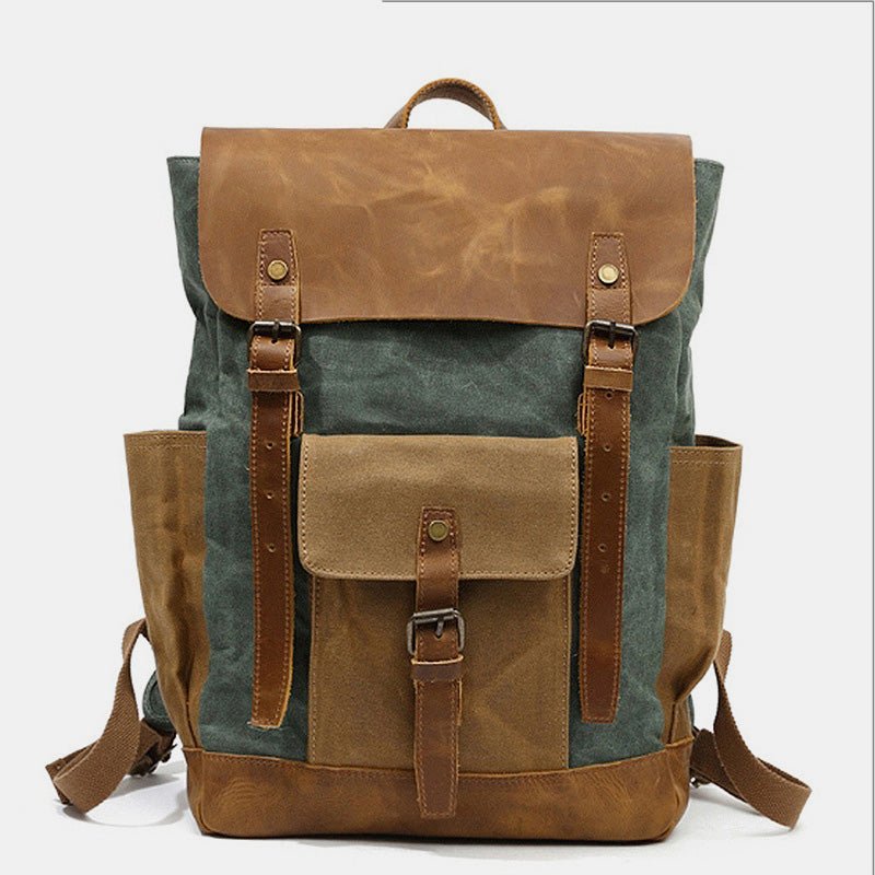 Vintage canvas backpack with genuine leather accents