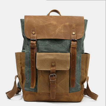 Vintage canvas backpack with genuine leather accents