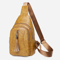 Camel brown PU leather sling bag for women with adjustable strap