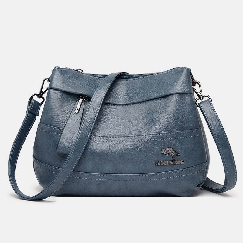 Triple Compartment Leather Handbag for Women Small Casual Crossbody Shoulder Bag