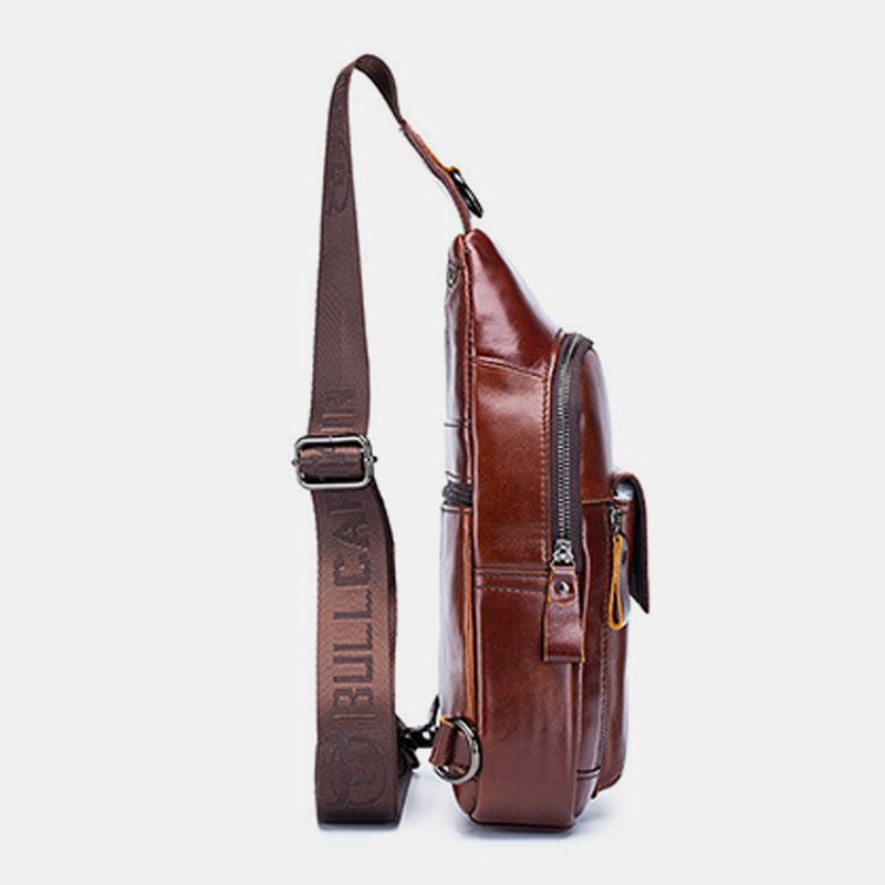 Genuine Leather Sling Chest Bag with Earphone Hole – Stylish & Practical Crossbody Shoulder Bag