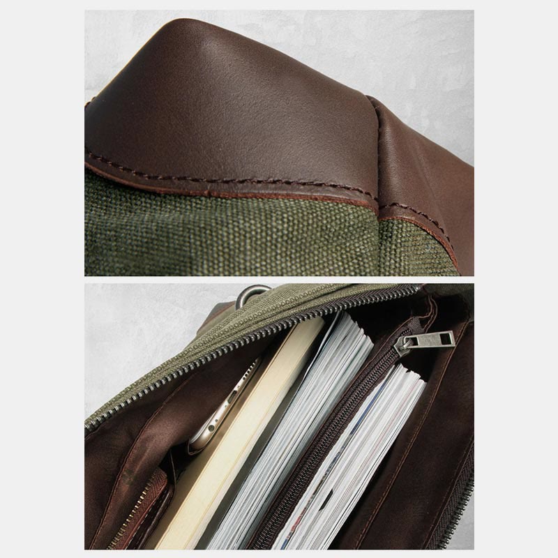 Messenger Bag for Men – Canvas Vintage Crossbody Handbag with Crazy Horse Leather, Casual Business Document Bag