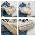 Ivory canvas tote bag shown from multiple angles