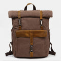 Unisex canvas and leather hiking travel backpack