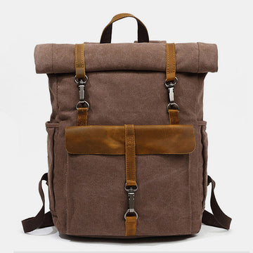 Unisex canvas and leather hiking travel backpack