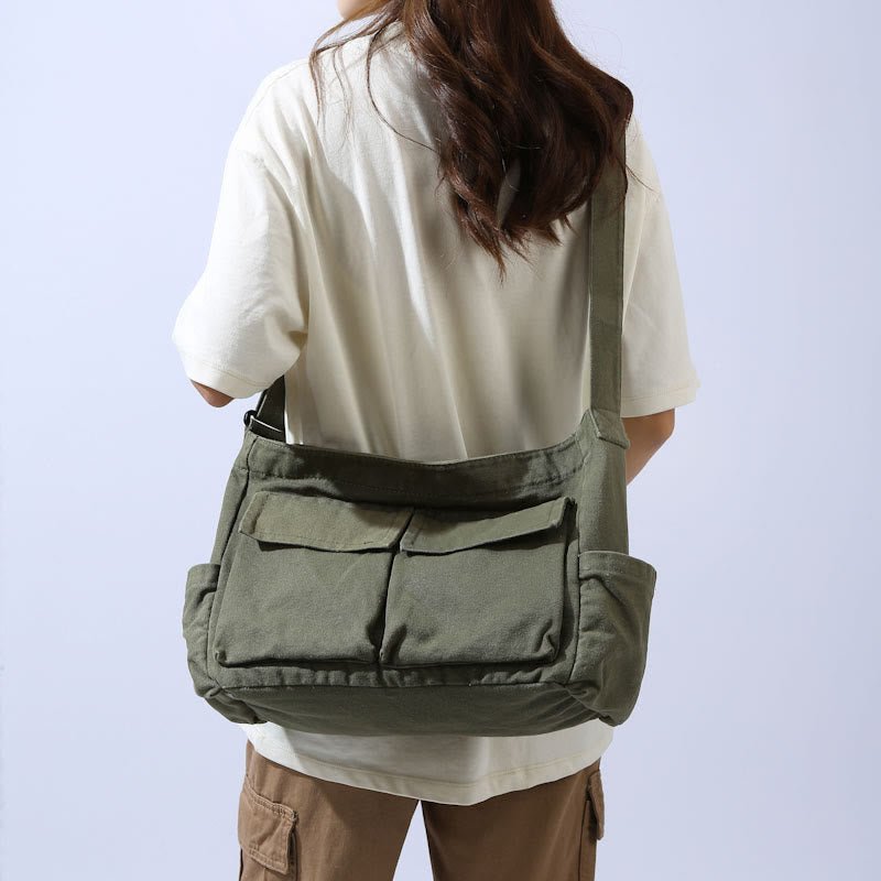 Women's retro multi-pocket canvas crossbody bag