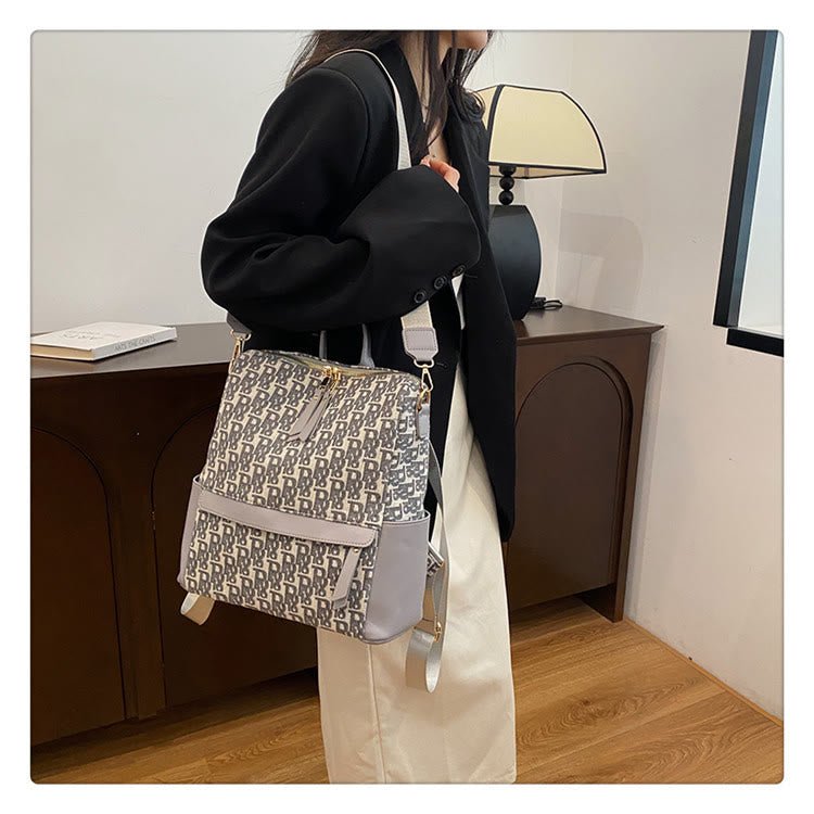 Oil Painting Canvas Backpack – Retro Houndstooth Large Student Daypack for Women, Stylish and Practica