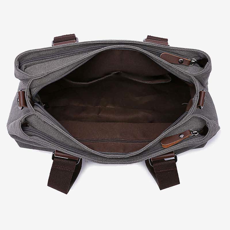 Triple compartment canvas tote crossbody bag