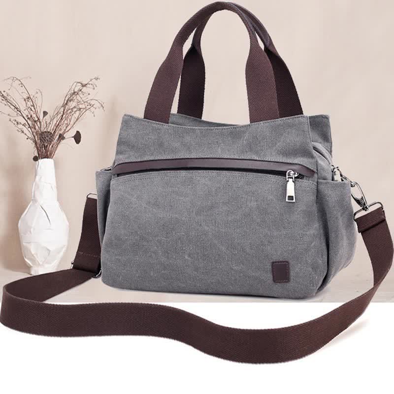Women's Canvas Hobo Handbag – Multi - Pocket Shoulder Tote & Crossbody Bag