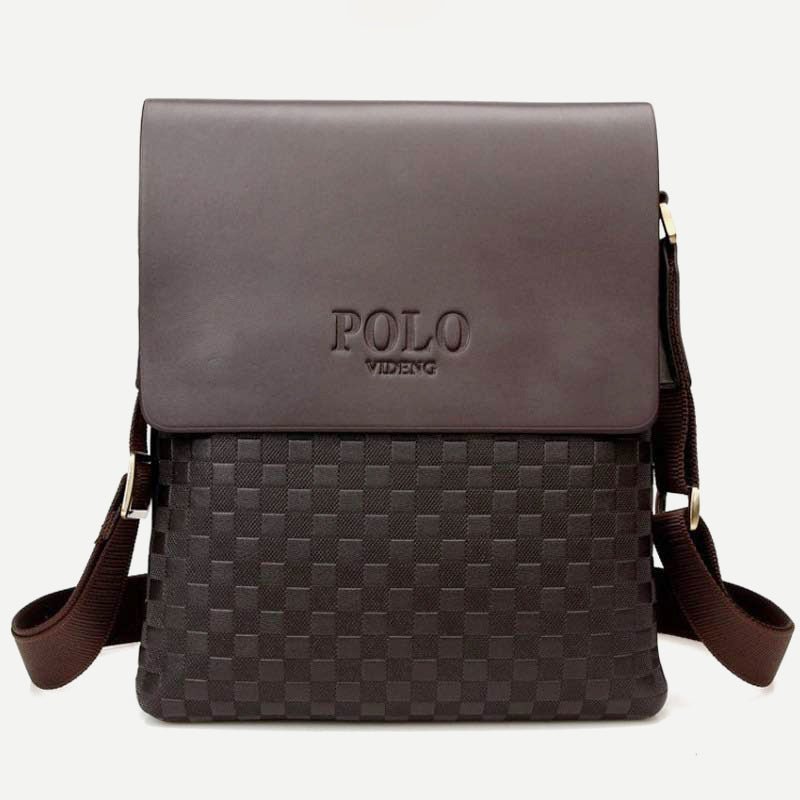 Men's small plaid PU leather messenger bag