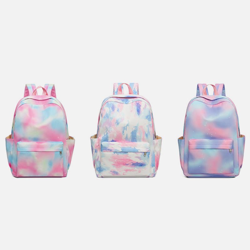3Pcs Tie - Dye Girls Backpack Set – Canvas School Bookbag, Lunch Bag & Pencil Case for Students, Women, and Teens