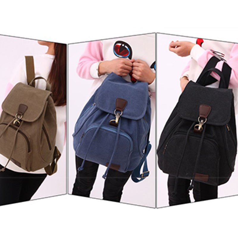 Vintage Canvas Backpack for Women & Girls – Drawstring Rucksack for School & Travel