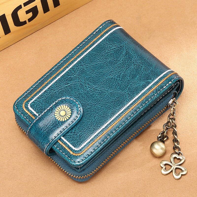 Women's genuine leather RFID multi-slot wallet purse