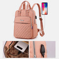 Lightweight Embossed Embroidery Backpack with USB Charging Port – Perfect for Women on the Go