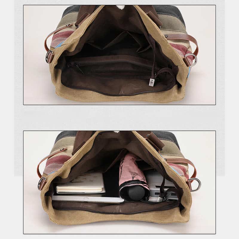 Multifunction Color Block Canvas Tote Bag | Hobo Shoulder Bag & Crossbody Purse