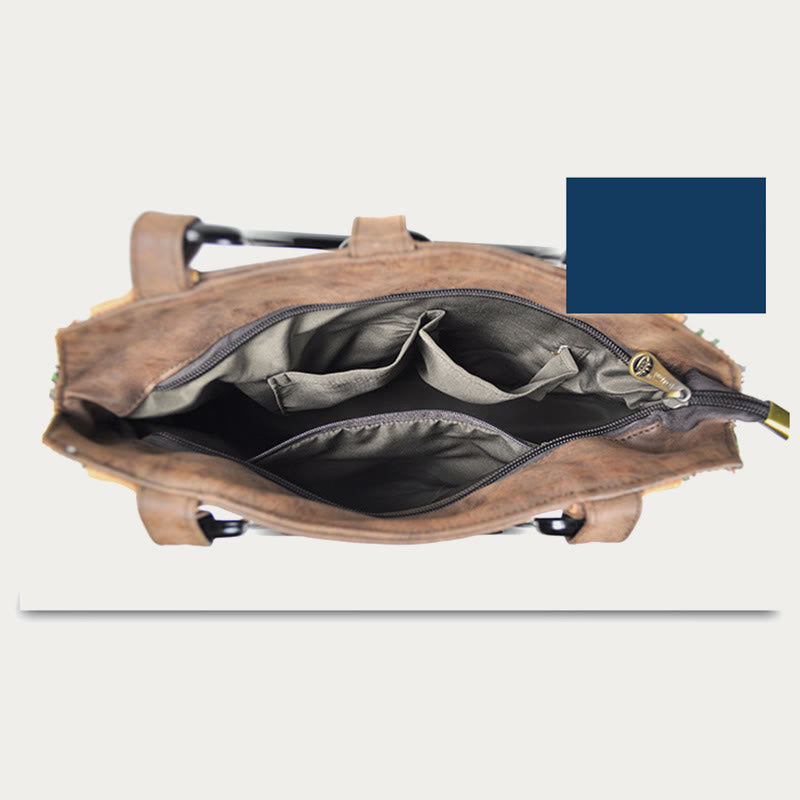 Women's ethnic print canvas top-handle bag