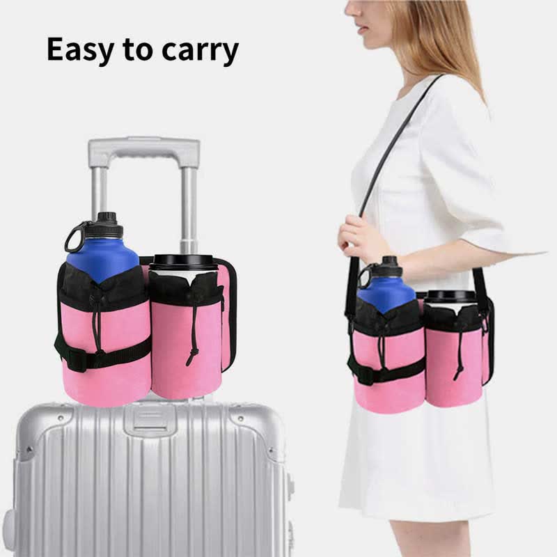 Portable Water Bottle Holder Pouch with 2 Bottle Pockets – Adjustable Carrier for Travel, Sports, and Daily Use