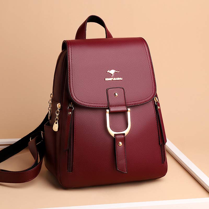 Women's multi-pocket PU leather backpack purse