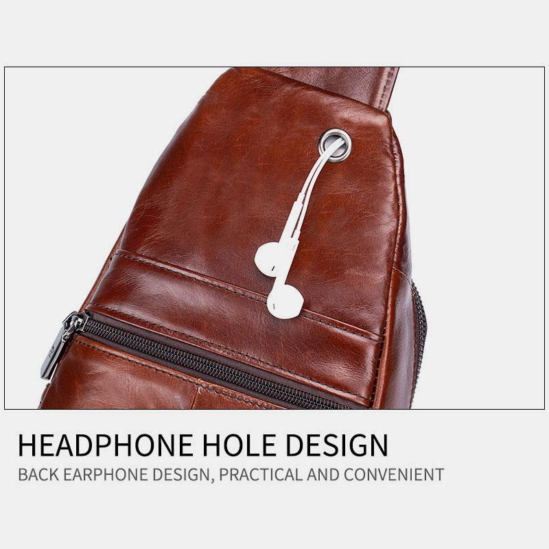Genuine Leather Sling Chest Bag with Earphone Hole – Stylish & Practical Crossbody Shoulder Bag