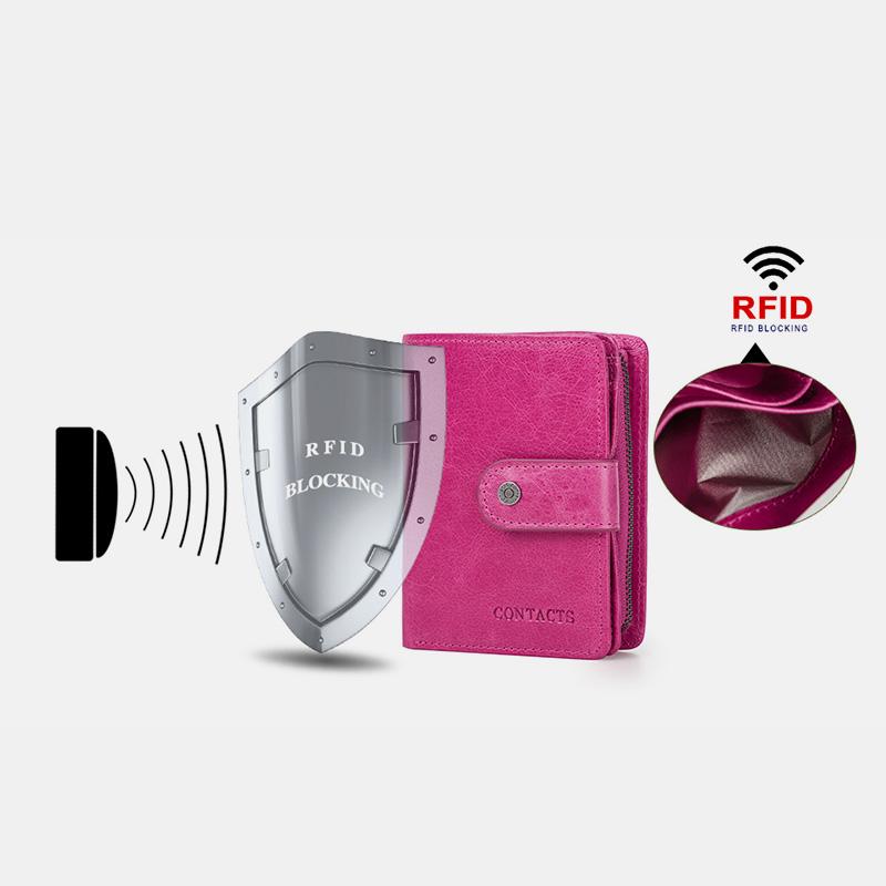 RFID GenuineLeather Multi - Card Buckle Wallet