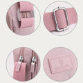 Four-zip crossbody bag buckle, zipper, and nylon fabric details