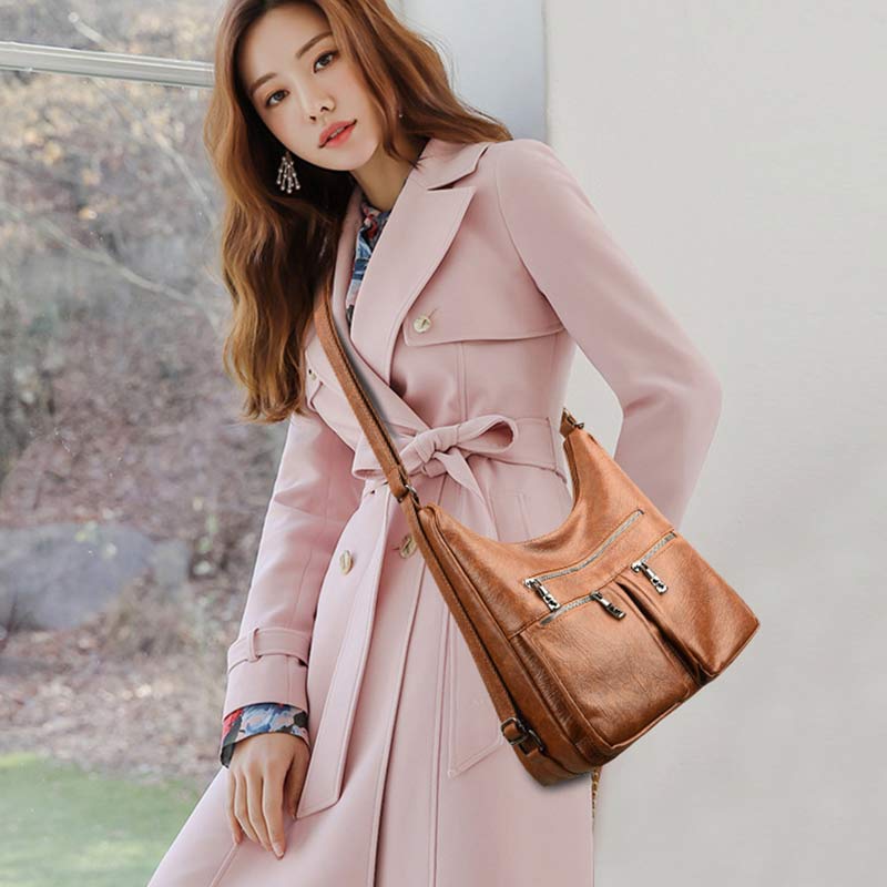 3 - Way Use Backpack Multi - Pocket Leather Zip Crossbody Shoulder Bag